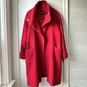 Olsen Lightweight Wool Funnel Neck Coat Red